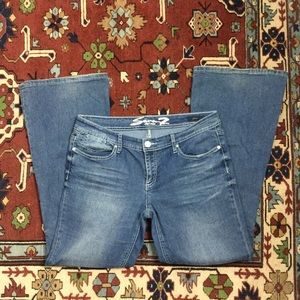 Seven7 Flare Distressed Medium Faded Wash Jeans Sz 12